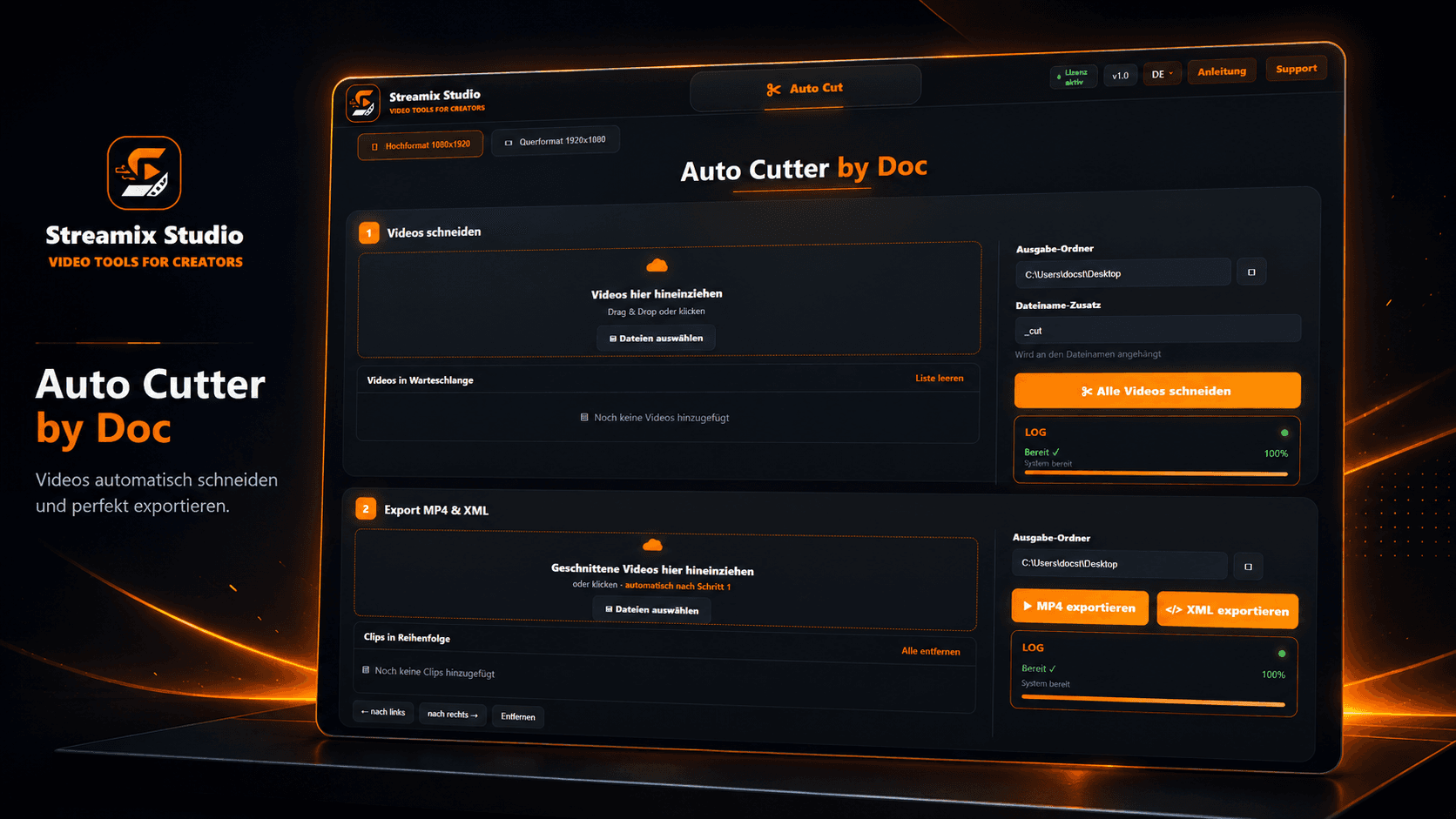 Streamix Studio Auto Cut App Oberfläche